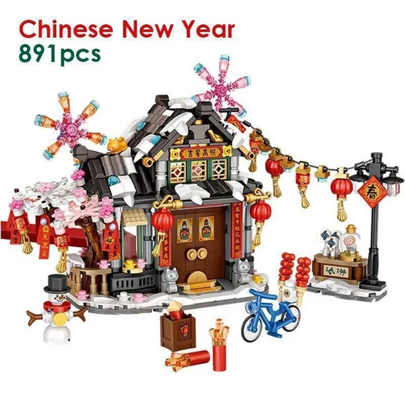 LOZ Mini Street Hongkong Street Food Building Blocks Set China Town Chinese Street Mini Street Shopping Street Kids Puzzle Mini Block Brick Toy