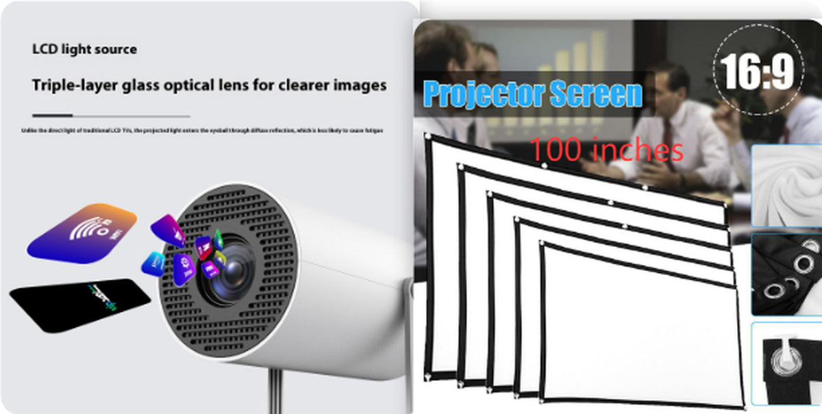 Portable Projector Small Straight Projector for Home Use 180 Degrees Projection Angle Automatic Focus Home Video Projector