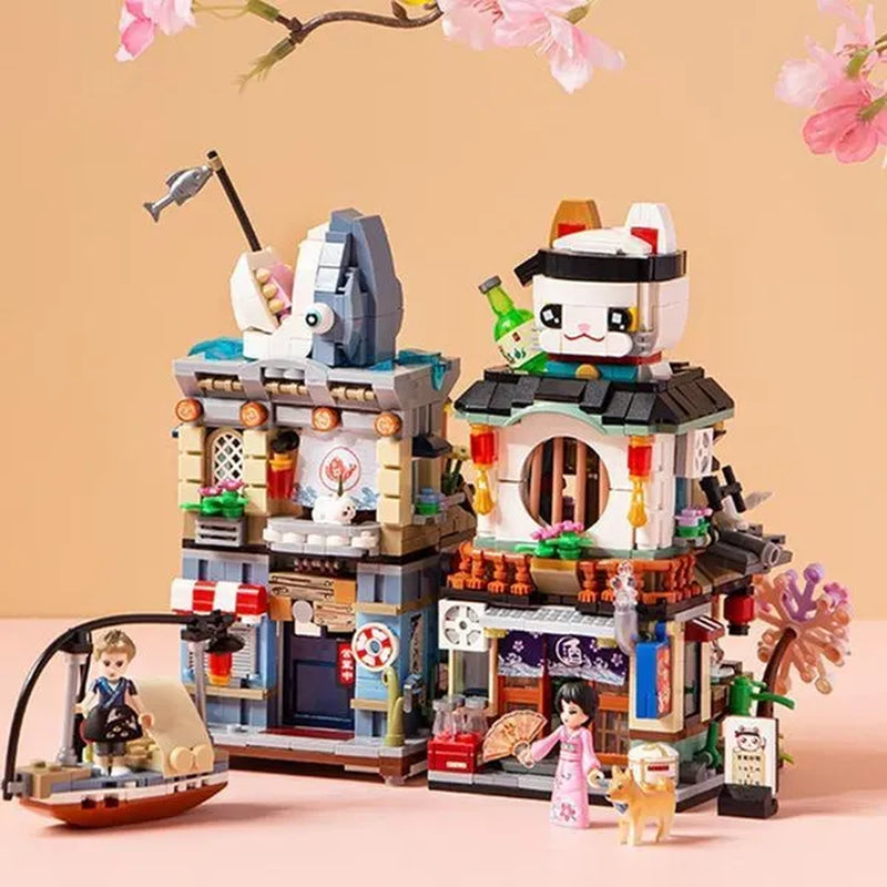 LOZ Mini Street Hongkong Street Food Building Blocks Set China Town Chinese Street Mini Street Shopping Street Kids Puzzle Mini Block Brick Toy