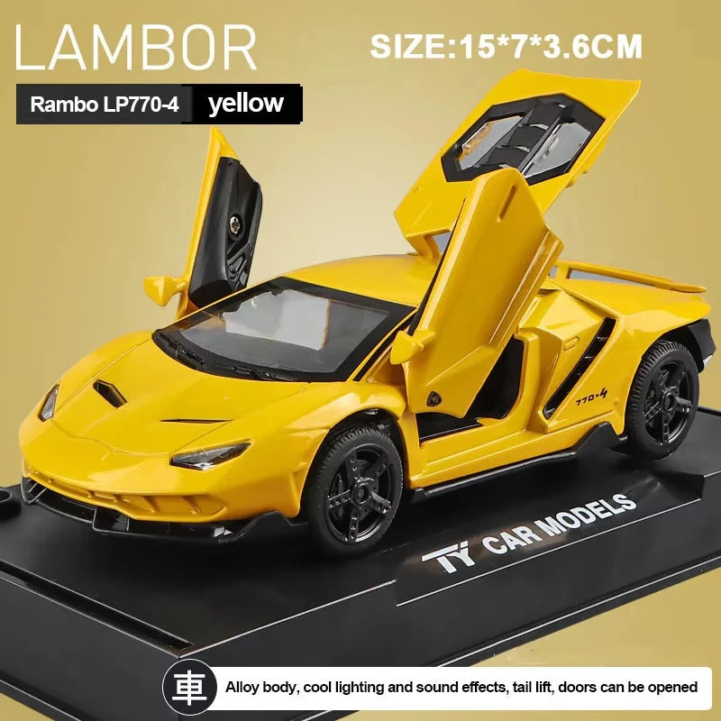 1/32 Cars Toys Auto to Scale Lambor LP770 Diecast Model Cars Alloy Autos Toys Gift for Boys Pull Back Light Music Kids Car