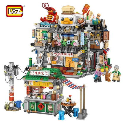 LOZ Mini Street Hongkong Street Food Building Blocks Set China Town Chinese Street Mini Street Shopping Street Kids Puzzle Mini Block Brick Toy