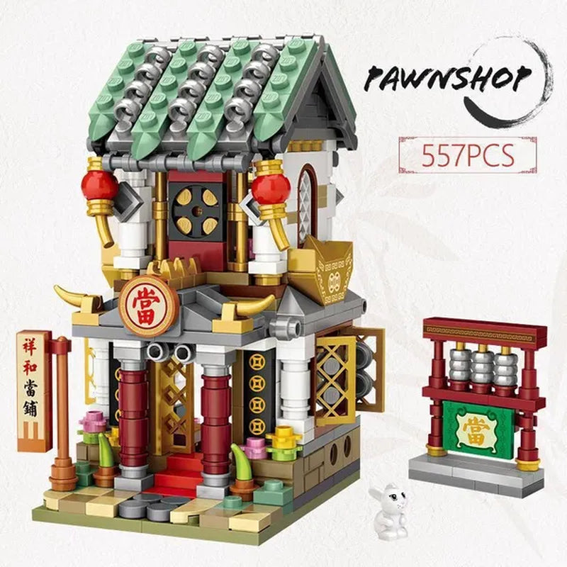 LOZ Mini Street Hongkong Street Food Building Blocks Set China Town Chinese Street Mini Street Shopping Street Kids Puzzle Mini Block Brick Toy