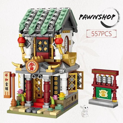 LOZ Mini Street Hongkong Street Food Building Blocks Set China Town Chinese Street Mini Street Shopping Street Kids Puzzle Mini Block Brick Toy