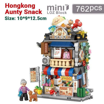 LOZ Mini Street Hongkong Street Food Building Blocks Set China Town Chinese Street Mini Street Shopping Street Kids Puzzle Mini Block Brick Toy
