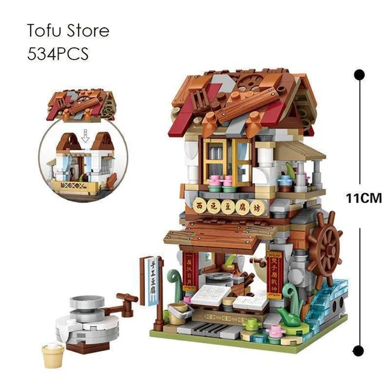 LOZ Mini Street Hongkong Street Food Building Blocks Set China Town Chinese Street Mini Street Shopping Street Kids Puzzle Mini Block Brick Toy