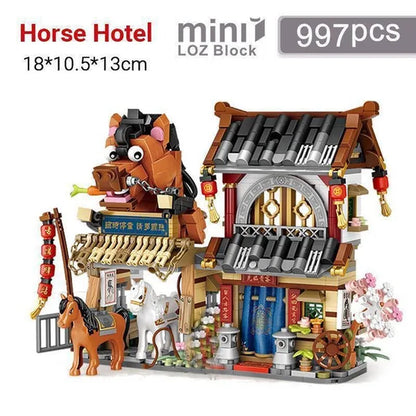 LOZ Mini Street Hongkong Street Food Building Blocks Set China Town Chinese Street Mini Street Shopping Street Kids Puzzle Mini Block Brick Toy