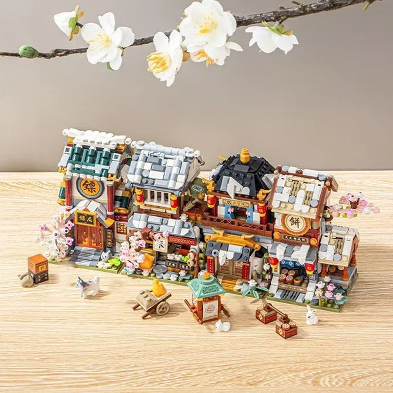 LOZ Mini Street Hongkong Street Food Building Blocks Set China Town Chinese Street Mini Street Shopping Street Kids Puzzle Mini Block Brick Toy