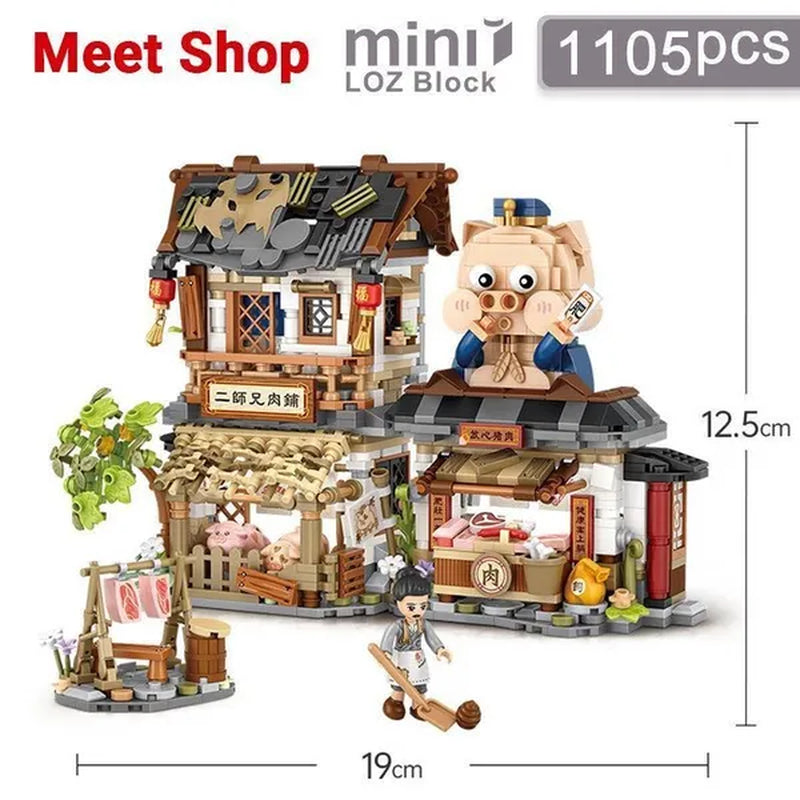 LOZ Mini Street Hongkong Street Food Building Blocks Set China Town Chinese Street Mini Street Shopping Street Kids Puzzle Mini Block Brick Toy