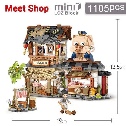 LOZ Mini Street Hongkong Street Food Building Blocks Set China Town Chinese Street Mini Street Shopping Street Kids Puzzle Mini Block Brick Toy