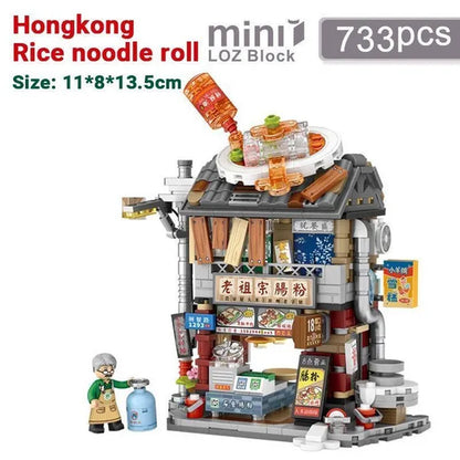 LOZ Mini Street Hongkong Street Food Building Blocks Set China Town Chinese Street Mini Street Shopping Street Kids Puzzle Mini Block Brick Toy