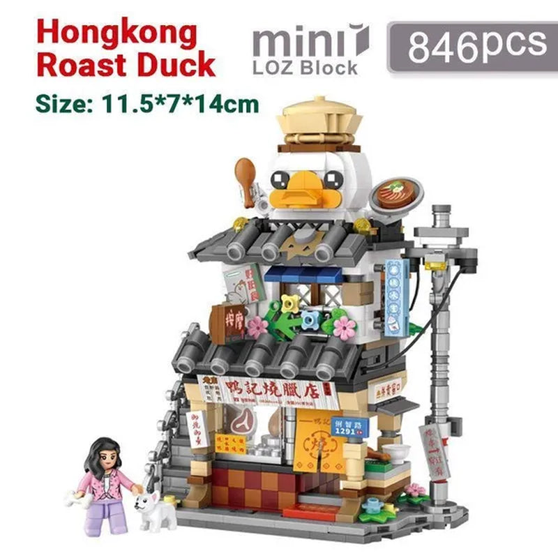 LOZ Mini Street Hongkong Street Food Building Blocks Set China Town Chinese Street Mini Street Shopping Street Kids Puzzle Mini Block Brick Toy